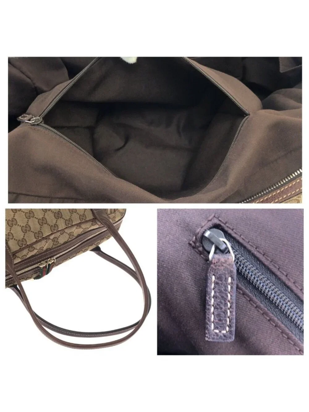 Gucci Sherry Line Principe Beige Brown GG Canvas Leather Tote Shoulder